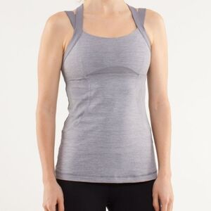 Lululemon Women Chaturanga‎ Tank Heathered Fosil Sz6 Gray Athletic Top